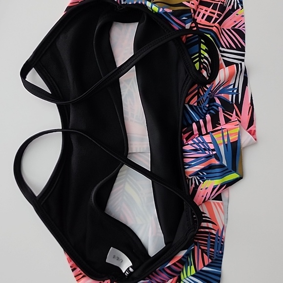 Ripzone 2 Piece Girls Tropical Leaf Pink Yellow Blue Print Bikini Set Size Large - Picture 3 of 12